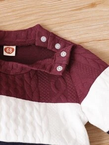 Baby Color Block Cable Textured Pullover & Sweatpants - Multicolor - View 5