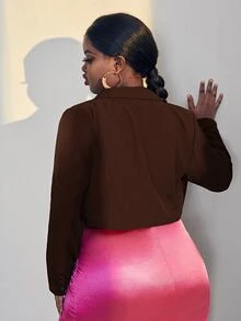 Slaydiva Áo vest Plus size Nút đôi màu trơn Thanh lịch - Cà phê nâu - Xem 2