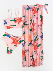 Breezaya Swimsuits For Woman Summer Beach 3packs Floral Print Ruffle Hem Bikini Set & Beach Bikini Set - Multicolor - View 6