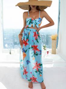 3packs Floral Print Ruffle Hem Bikini Set & Beach Bikini Set Summer Beach - Multicolor - View 1