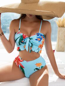 3packs Floral Print Ruffle Hem Bikini Set & Beach Bikini Set Summer Beach - Multicolor - View 3