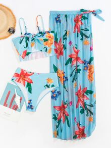 3packs Floral Print Ruffle Hem Bikini Set & Beach Bikini Set Summer Beach - Multicolor - View 4