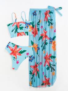 3packs Floral Print Ruffle Hem Bikini Set & Beach Bikini Set Summer Beach - Multicolor - View 5