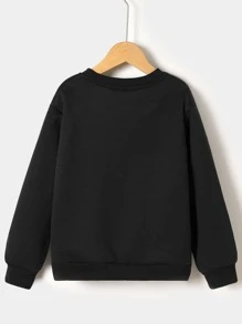 Girls Leopard Print Drop Shoulder Thermal Pullover - Black - View 2