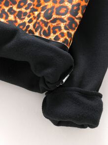 Girls Leopard Print Drop Shoulder Thermal Pullover - Black - View 3