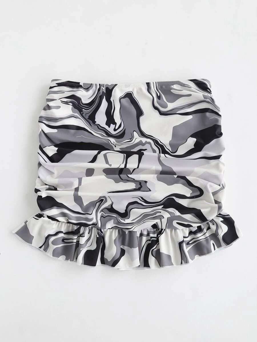Marble Print Bikini Skort - Multicolor - View 1