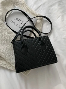 Nhẹ, kiểu dáng công sở Pom Pom Decor Túi vuông Chevron dành cho nữ tuổi teen Sinh viên đại học, tân binh và nhân viên văn phòng Hoàn hảo cho văn phòng, trường đại học, công việc, kinh doanh, đi làm, ngoài trời, du lịch, đi chơi - màu đen - Xem 2