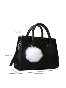 Nhẹ, kiểu dáng công sở Pom Pom Decor Túi vuông Chevron dành cho nữ tuổi teen Sinh viên đại học, tân binh và nhân viên văn phòng Hoàn hảo cho văn phòng, trường đại học, công việc, kinh doanh, đi làm, ngoài trời, du lịch, đi chơi - màu đen - Xem 4