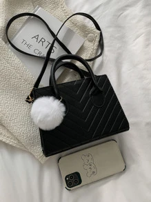 Nhẹ, kiểu dáng công sở Pom Pom Decor Túi vuông Chevron dành cho nữ tuổi teen Sinh viên đại học, tân binh và nhân viên văn phòng Hoàn hảo cho văn phòng, trường đại học, công việc, kinh doanh, đi làm, ngoài trời, du lịch, đi chơi - màu đen - Xem 6