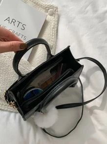 Nhẹ, kiểu dáng công sở Pom Pom Decor Túi vuông Chevron dành cho nữ tuổi teen Sinh viên đại học, tân binh và nhân viên văn phòng Hoàn hảo cho văn phòng, trường đại học, công việc, kinh doanh, đi làm, ngoài trời, du lịch, đi chơi - màu đen - Xem 5