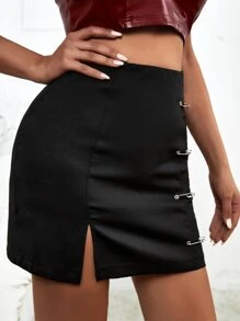 Váy nữ Chia màu trơn Gợi cảm - màu đen - Xem 4