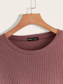 SHEIN LUNE 华夫格针织落肩套头衫 勃艮第红毛衣 女款 栗色毛衣 莫莱托姆·罗莎 毕业典礼、返校服装、毕业典礼、女士教师服装、秋冬返校