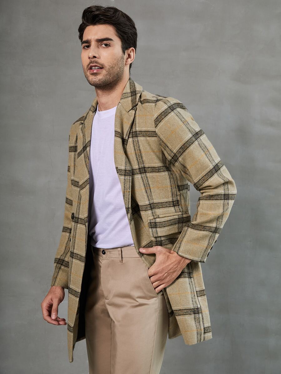 Manfinity Áo choàng Nam Nút phía trước Sọc ca rô Giải trí - Nhiều màu - Xem 1