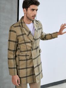 Manfinity Áo choàng Nam Nút phía trước Sọc ca rô Giải trí - Nhiều màu - Xem 3