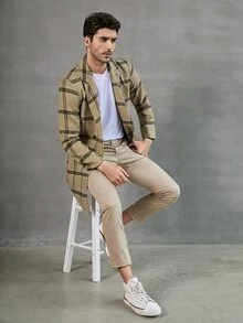 Manfinity Áo choàng Nam Nút phía trước Sọc ca rô Giải trí - Nhiều màu - Xem 5