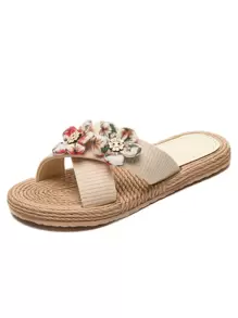 Sandalias de tiras cruzadas con decoración de flores en bloques de color, atuendos de playa, pantuflas para mujer - Multicolor - Ver 4