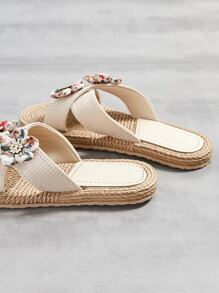 Sandalias de tiras cruzadas con decoración de flores en bloques de color, atuendos de playa, pantuflas para mujer - Multicolor - Ver 6