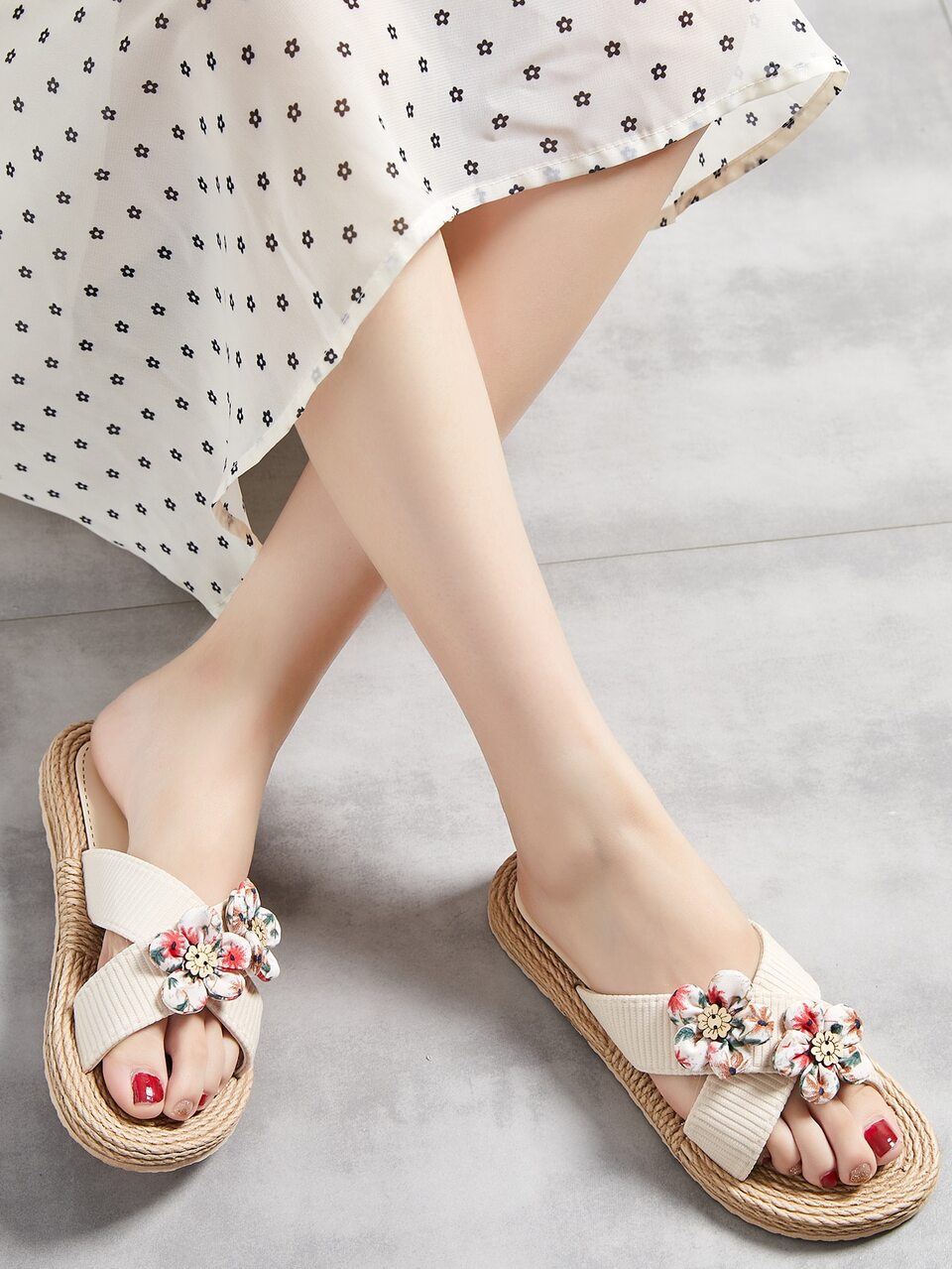 Colorblock Flower Decor Cross Strap Slides,Beach Outfits,Slippers Women