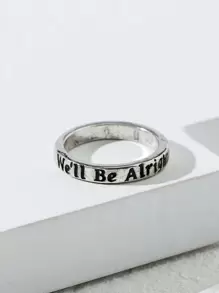 Slogan Detail Ring - Antique Silver - View 1