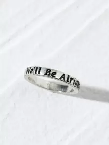 Slogan Detail Ring - Antique Silver - View 2