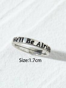 Slogan Detail Ring - Antique Silver - View 3