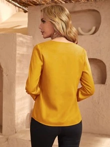 SHEIN Clasi Solid Notched Neck Blouse - Mustard Yellow - View 2