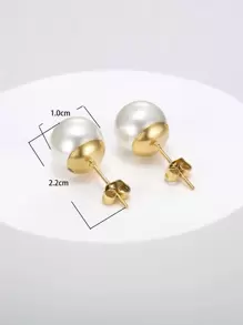 MONALLY 1pair Stainless Steel Plated 18K Gold 0.035μm Faux Pearl Stud Earrings
