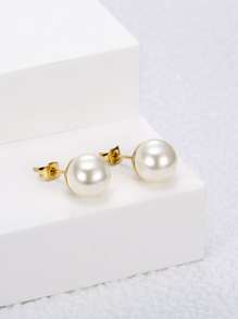 MONALLY 1pair Stainless Steel Plated 18K Gold 0.035μm Faux Pearl Stud Earrings