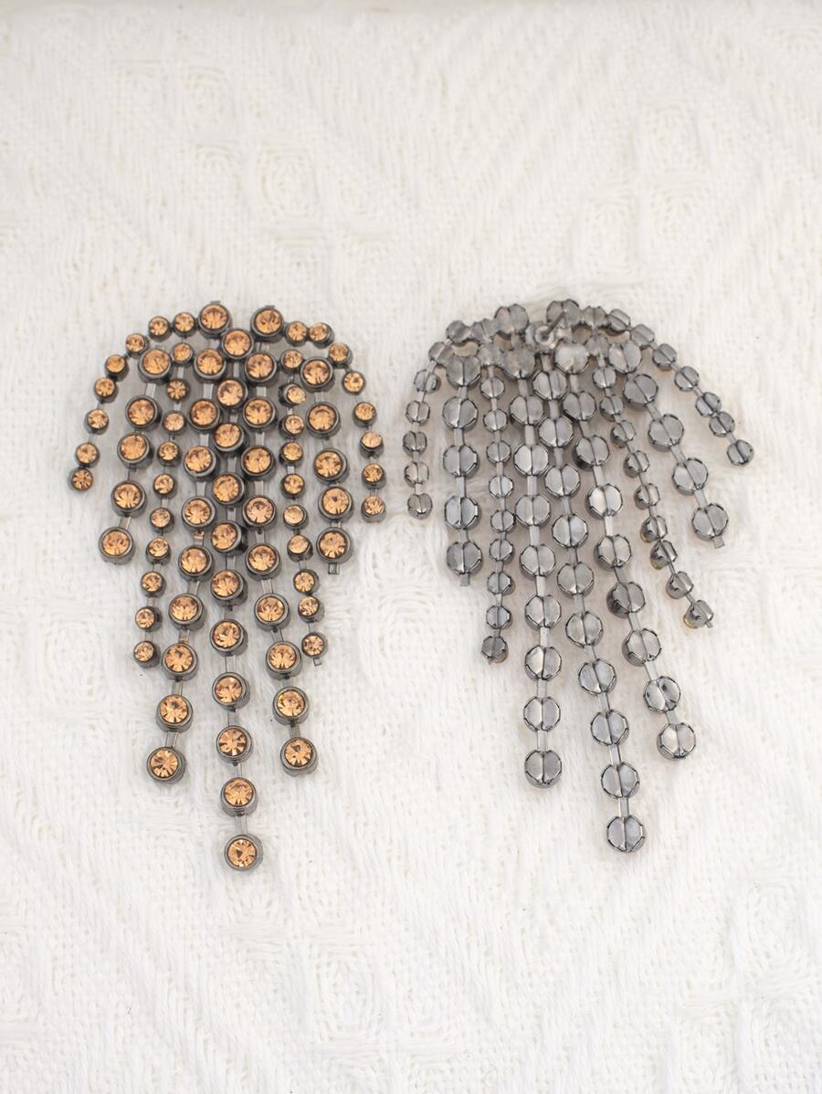 Rhinestone Tassel Earrings - Champagne - View 1