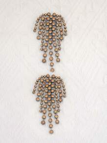 Rhinestone Tassel Earrings - Champagne - View 2