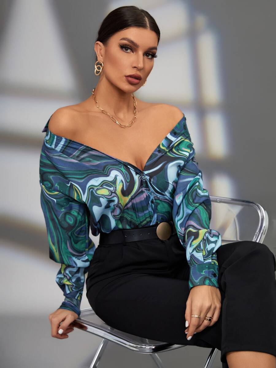 Áo sơ mi nữ Nút phía trước Tất cả trên in Giải trí - Nhiều màu - Xem 1