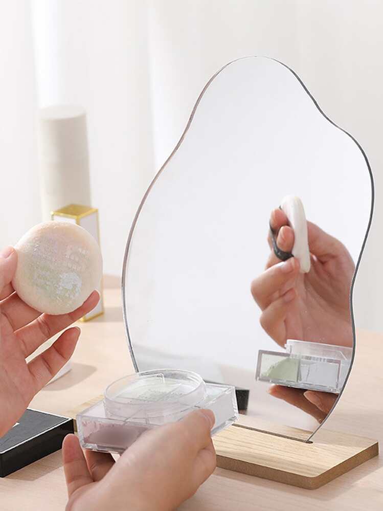 1pc Desktop Makeup Mirror Y2K-Style Cosmetic Mirror, Vanity Mirror, Living Room Home Bedroom Bathroom House Decor, Travel Stuff, Wedding, Party, Birthday, Gifts For Men Mom Dad Best Friends Teacher, New Years, Accessories, Funny Gift,Cheap,Stocking Stuffers,Makeup,Makeup Tools,Cheap Stuff,Gifts,Gifts For Women,Christmas Gifts - Silver - View 1