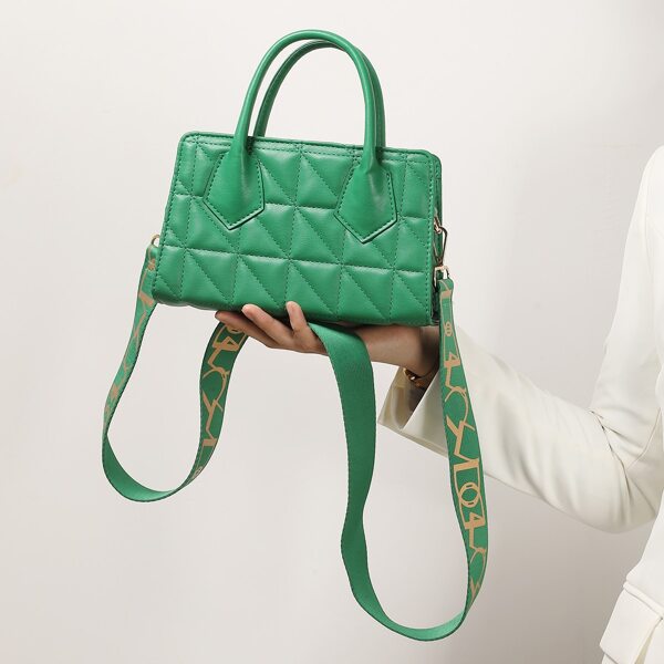 

Quilted Pattern Top Handle Bag, Green