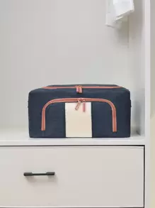 1pc Foldable Quilt Storage Box - Navy Blue - View 2