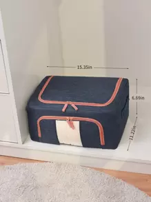 1pc Foldable Quilt Storage Box - Navy Blue - View 4