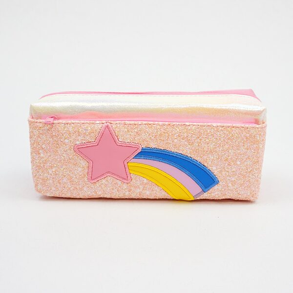 

1pc Sequin Decor Star Design Pencil Bag, Pink