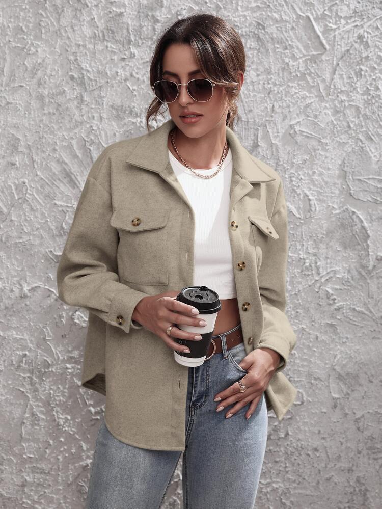 Flap Pocket Drop Shoulder Coat