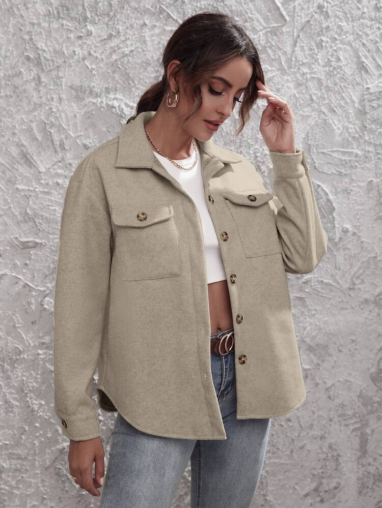 Flap Pocket Drop Shoulder Coat