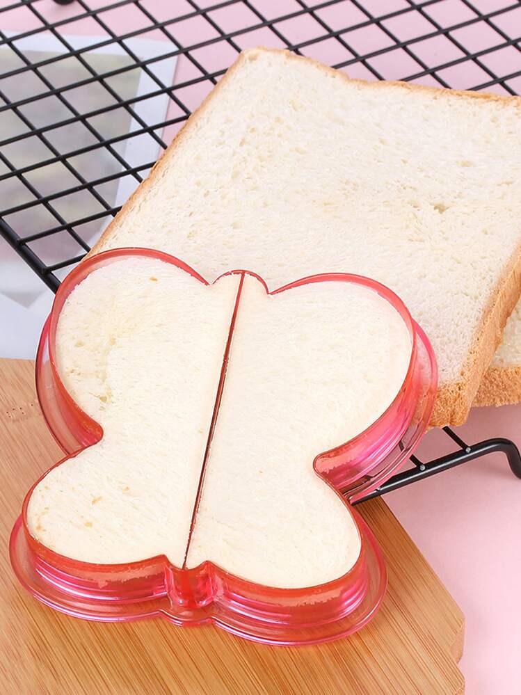1入組可重複使用塑料三明治早餐模具創意粉色蝴蝶形狀餅乾模具適合兒童 - 粉色 - 查看 1