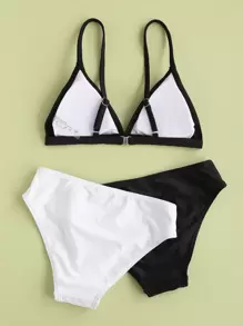 3packs Tween Girl Solid Triangle Bikini Set & Beach Panty Summer Beach - Black and White - View 2
