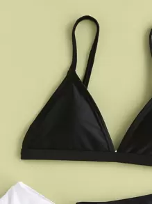 3packs Tween Girl Solid Triangle Bikini Set & Beach Panty Summer Beach - Black and White - View 3