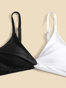 Tween Girl Color Block Twist Front Bikini Set Summer Beach - Black and White - View 5