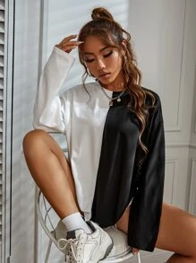 SHEIN Unity Camiseta de hombros caídos con estampado de mariposa de color combinado - Blanco y Negro - Ver 4