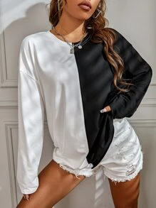 SHEIN Unity Camiseta de hombros caídos con estampado de mariposa de color combinado - Blanco y Negro - Ver 6