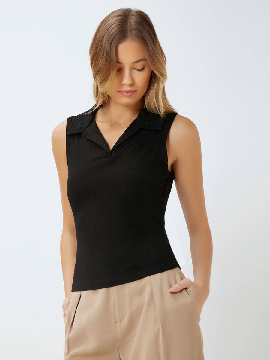 MOTF RIBBED TANK TOP MADE OF LENZING™ ECOVERO™ BRANDED VISCOSE FIBERS - Black - View 1