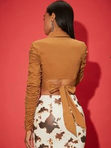 SHEINNeu Camisa corta unicolor fruncido con abertura - Marrón - Ver 2