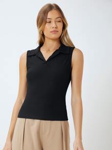 MOTF RIBBED TANK TOP MADE OF LENZING™ ECOVERO™ BRANDED VISCOSE FIBERS - Black - View 5