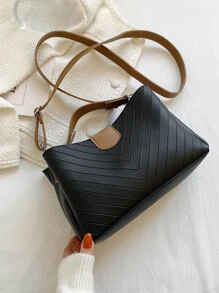 时尚条纹简约 V 形水桶包，母亲节礼物，适合妈妈、少女、女大学生、新秀和白领人士，非常适合办公室、工作、商务、通勤，适合女性、女性、新秀和白领人士、教师礼物、女士、女性，适合商务/通勤/工作/办公室、节日/度假/假日 - 黑色 - 查看 6