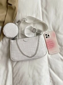 Túi Crossbody Nữ Cá sấu Có thể điều chỉnh được - trắng - Xem 7