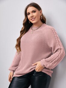 Calvaya Jersey de manga raglán tejido de cable - Rosa vieja - Ver 1